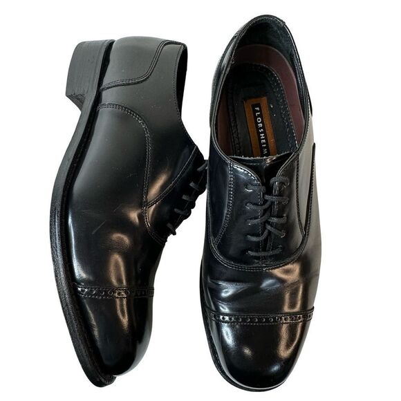 FLORSHEIM Men's Black Patent Lexington Cap Toe Oxford Size 9 D - Picture 1 of 17